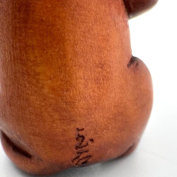 Ojime Bead Netsuke Hand-Carved Wooden Mouse Corn Cob Signed Figurine - Picture 5 of 8